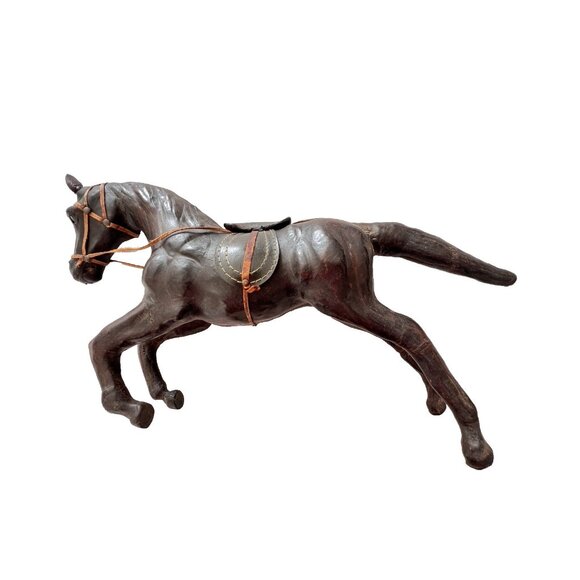 Leather Wrapped Horse Statue Figure 16"L x 10"H Equestrian Equine Glass Eye Vtg - Picture 15 of 16